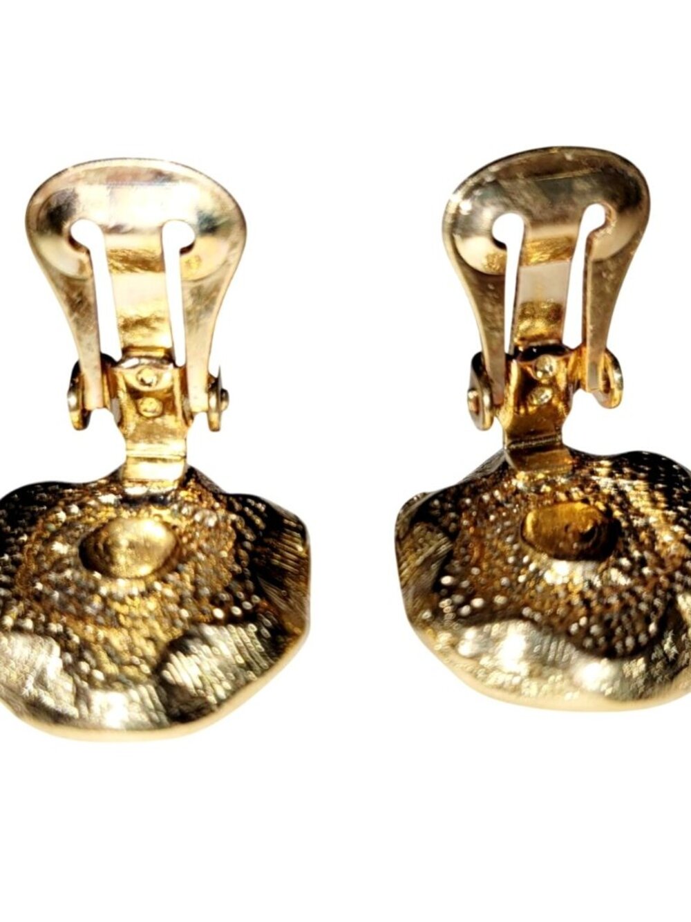 Vintage Gold-Tone Flower Clip-On Earrings With Faux Pearl Center 1960s - Picture 3 of 4
